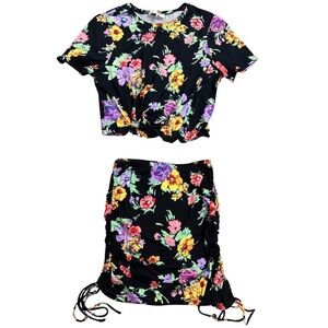 WAYF BLACK FLORAL 2 PIECE SKIRT SET